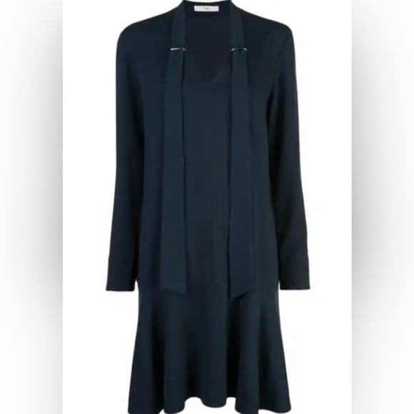 Tibi Navy Savannah Tie Neck Dress Size 4 missing metal clips - Picture 3 of 14